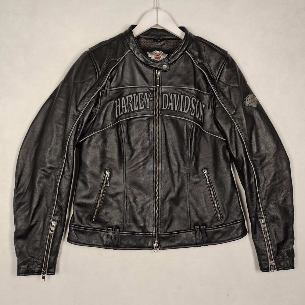 Harley-Davidson Womens Leather Willie G Skull Motorcycle Jacket Reflective, L